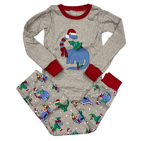 NWT Gymboree Boys Grey W/Christmas Dinosaur Cotton Pajamas - Picture 1 of 12